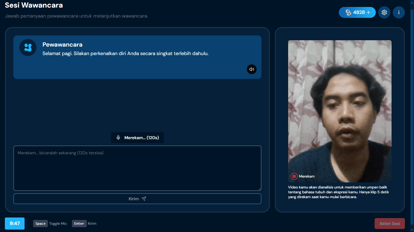 Antarmuka Sesi Wawancara Aktif