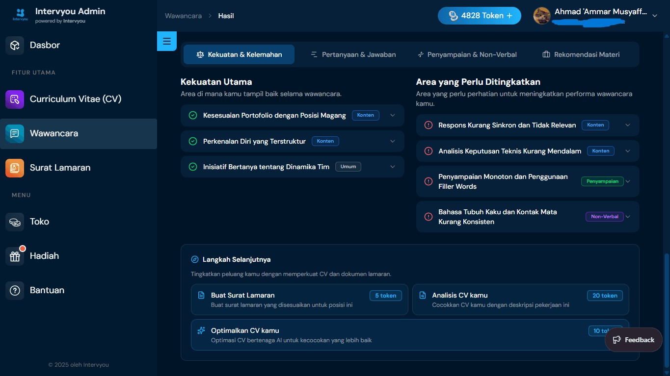 Tab Kekuatan Utama & Area yang Perlu Ditingkatkan