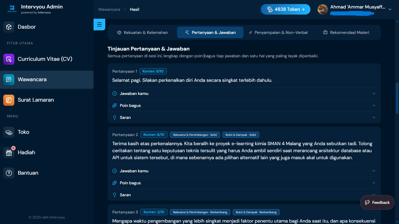Tab Tinjauan Pertanyaan & Jawaban