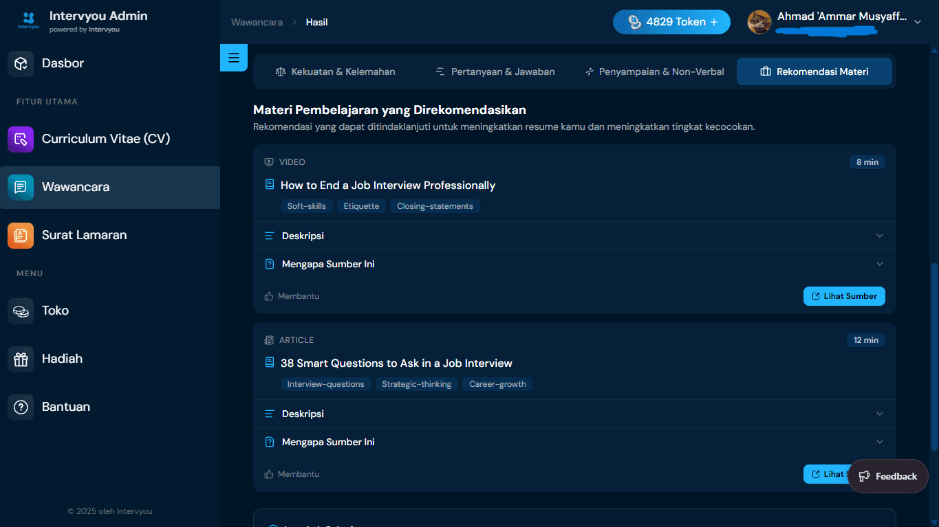 Tab Rekomendasi Materi Pembelajaran Terkurasi