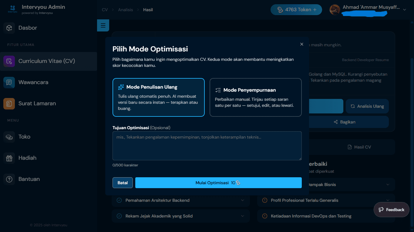 Pilih Mode Optimasi