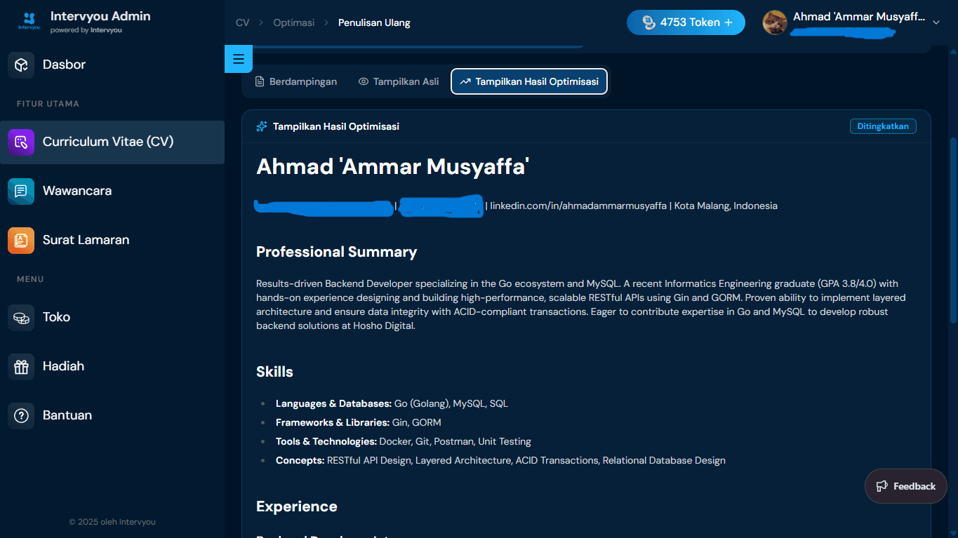 Periksa CV Sesudah Dioptimasi
