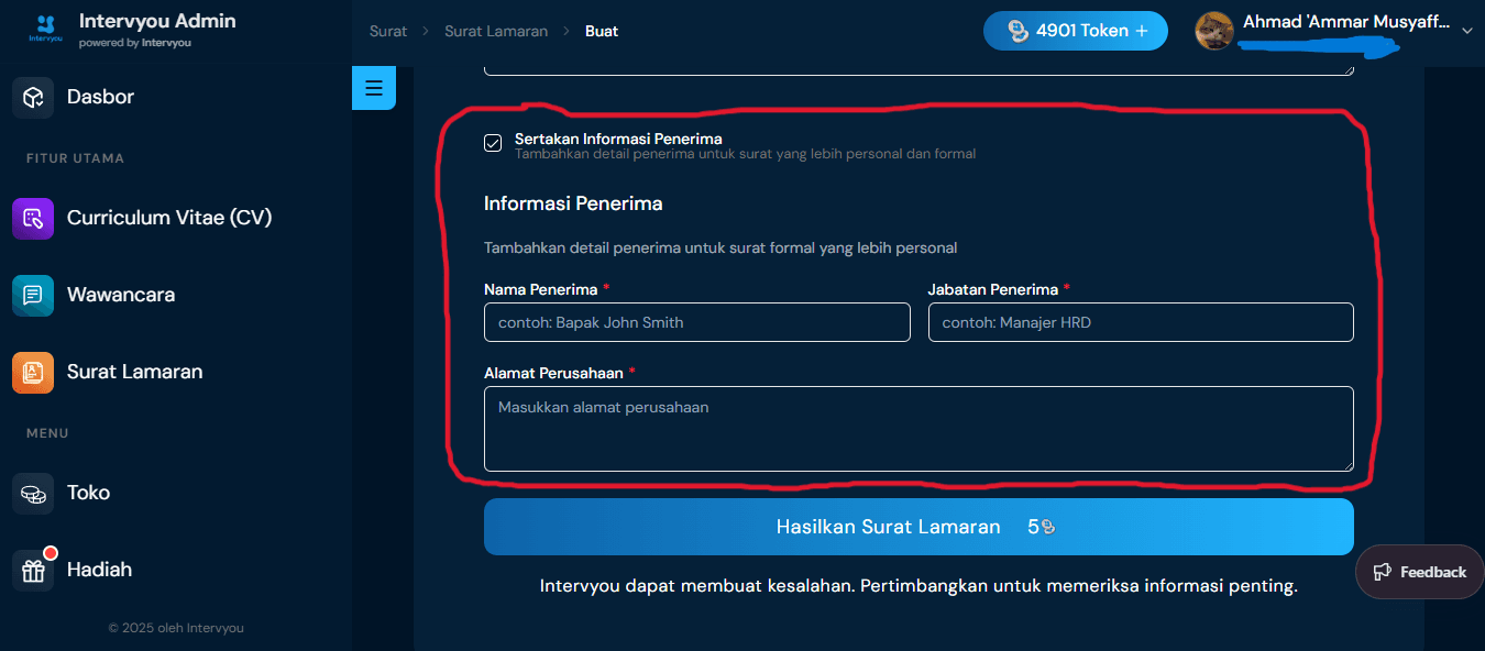 6. Informasi Penerima (Opsional)