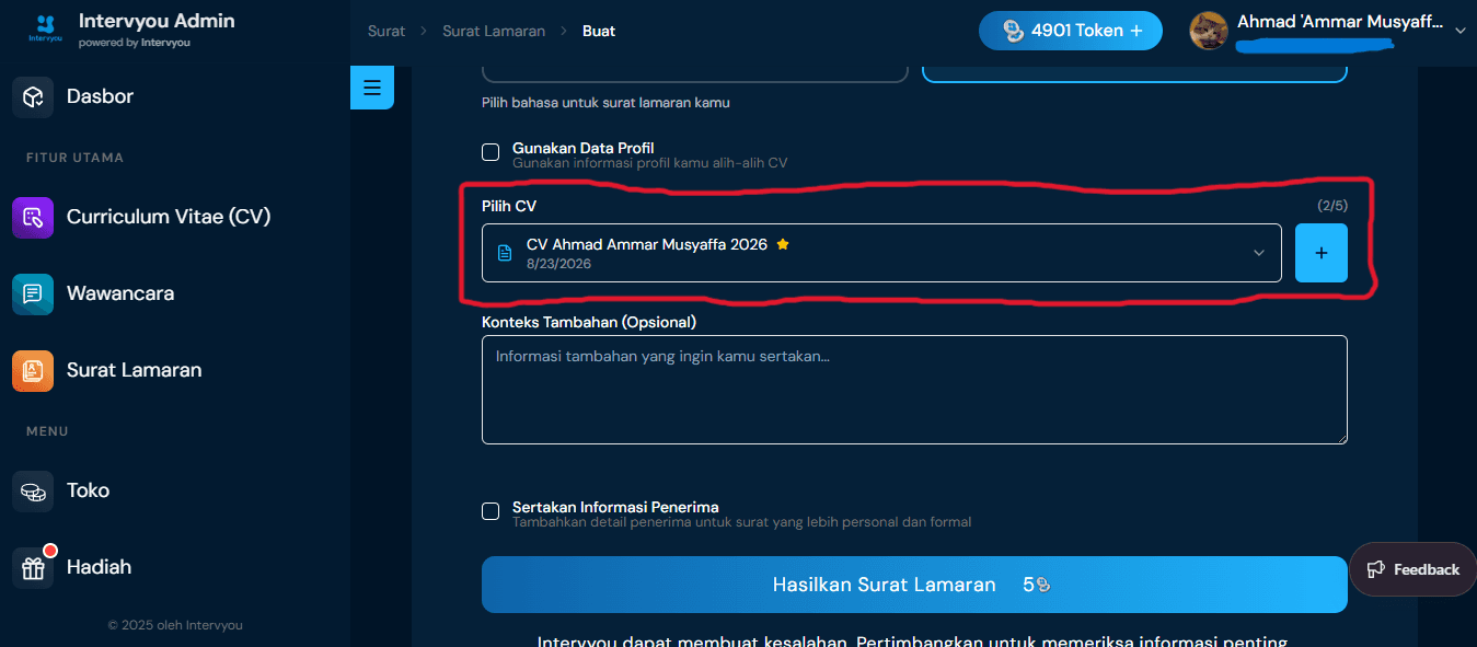 4. Pilih Sumber Data CV