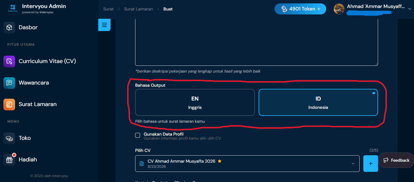3. Pilih Bahasa Output