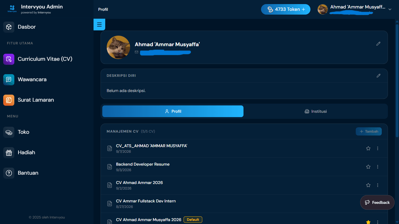 Halaman Utama Profil & Manajemen CV